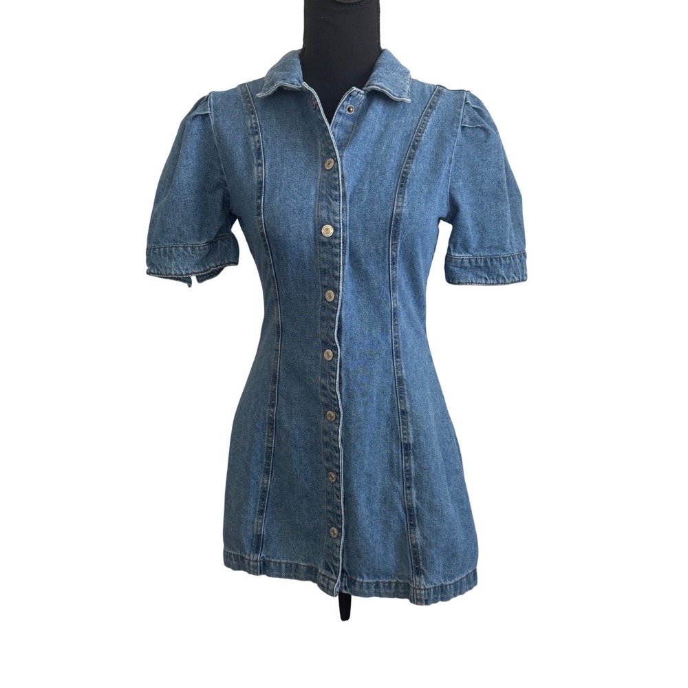 Sincerely Jules Womens Blue Denim Puff Sleeve Mini Dress Size S Country Western